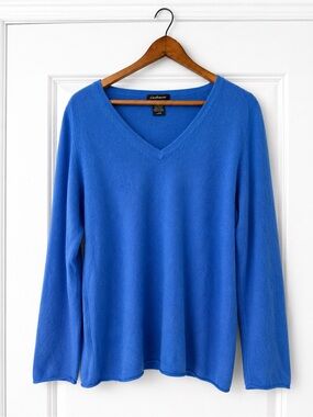 Vintage Lord & Taylor 100% Cashmere Sweater Blue V-Neck Pullover Size Large